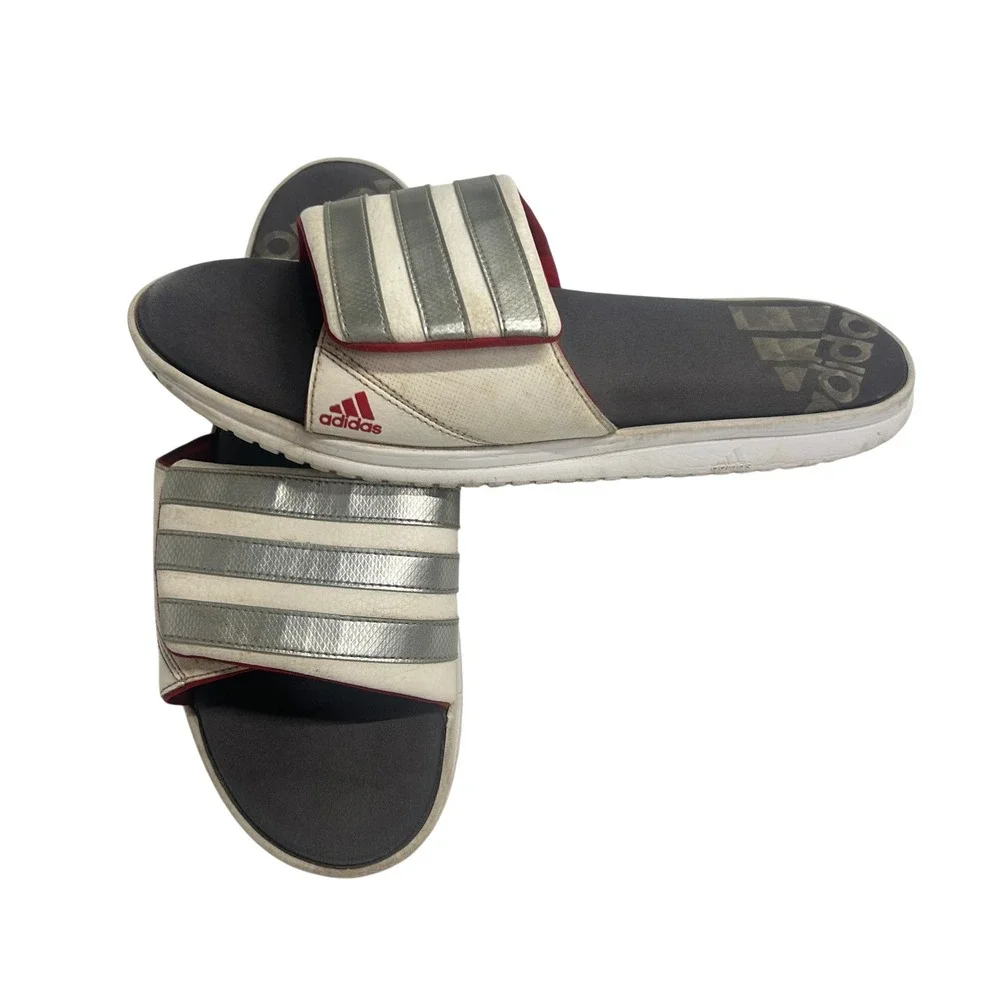 adidas Fitfoam Adjustable Strap Slide Sandals Size 12 White Silver Sporty‎ Y2K